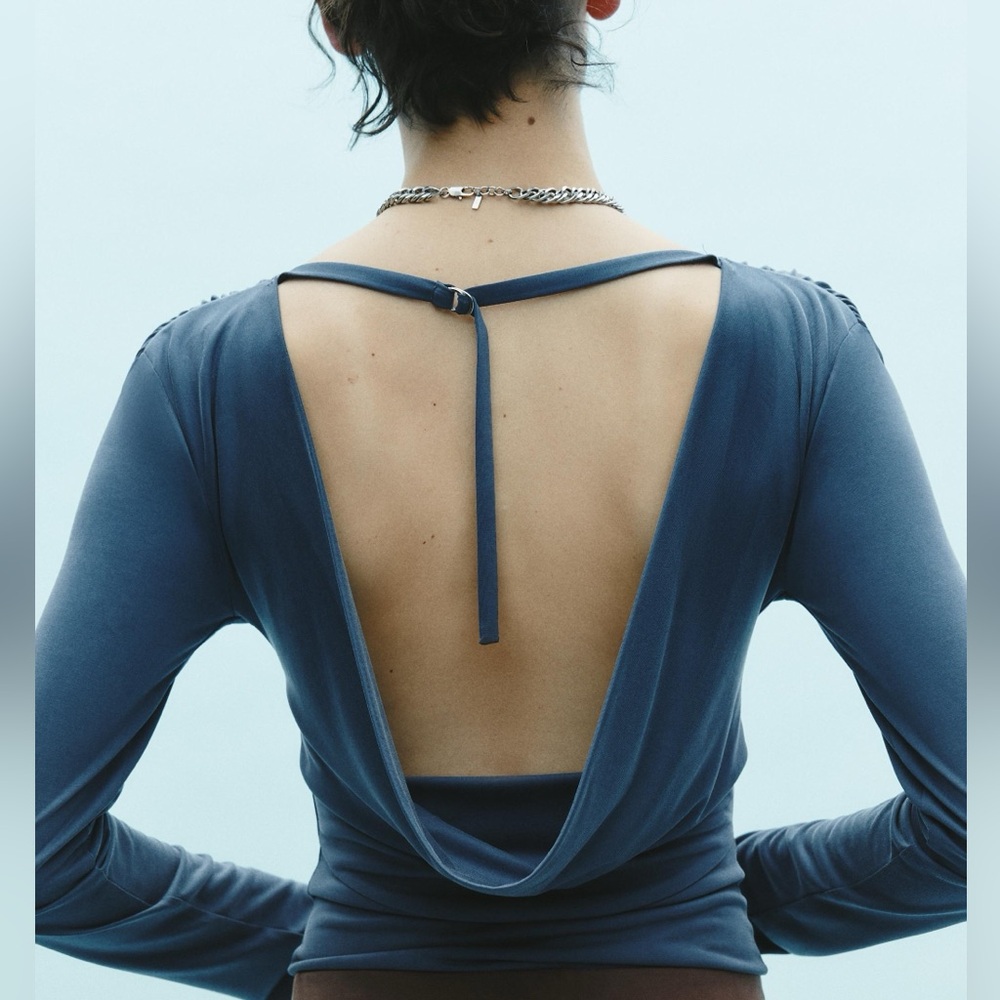 Zara Deep Blue Open Back Bodysuit